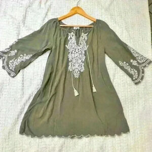 C/C Chic Collection Boho Peasant Hippie Tunic Dress Sz S Embroidered Cottagecore